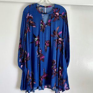 Free People Electric Orchard Tree Swing Tunic Top Dress Blue Floral Pockets S